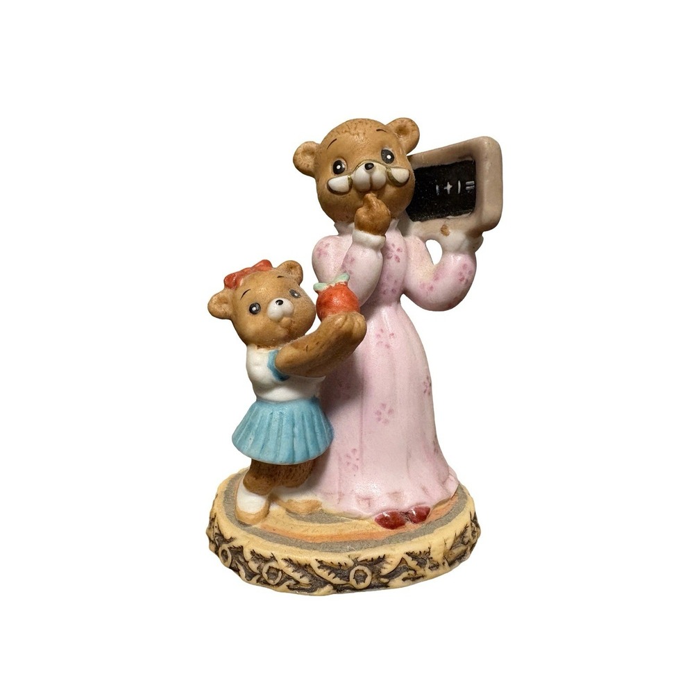 Vintage Lefton Honey Bears By Geo Z Teacher  Student 1983 #03588 Trinket Figure